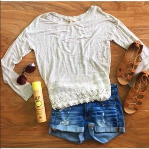 Long Sleeve Cream Crochet Top